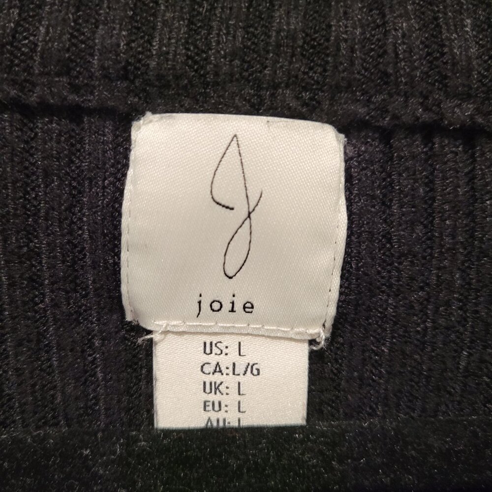 Joie Black Rib Knit Crop Top Overlap Front Long Sleeve Crew Neck Size L - Picture 7 of 8